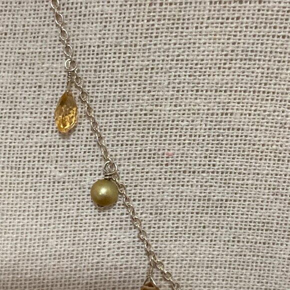Sterling Silver 925 Yellow Citrine and Pearl Necklace 18" - Picture 4 of 7